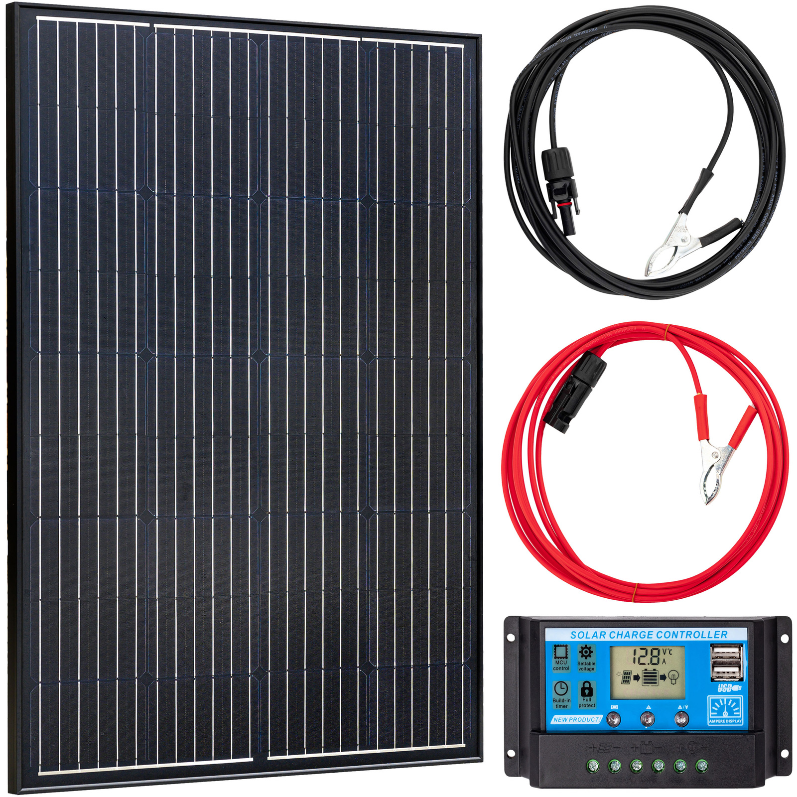 Zestaw Solarny Fotowoltaiczny 100W 12V BLACK Panel Solarny 100W