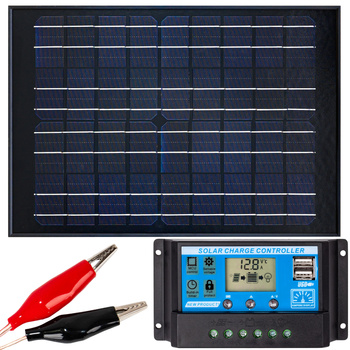 Zestaw solarny fotowoltaiczny 20W 12V BLACK (Panel solarny 20W, Regulator napięcia 10A) VOLT POLSKA