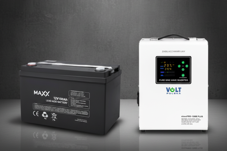 Zestaw awaryjne zasilanie przetwornica UPS 1200E 12V + Akumulator 100Ah VOLT POLSKA sinuspro1200e_100ah