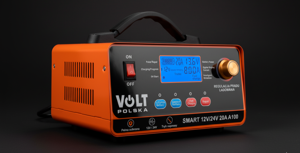 Prostownik akumulatorowy inteligentny SMART A100 ładowarka 12V / 24V 20A Volt Polska pro97
