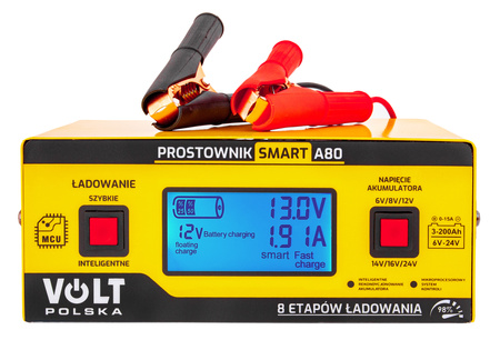Prostownik ładowarka do akumulatora LCD 6/8/12/14/16/24V 15A SMART A80 VOLT POLSKA
