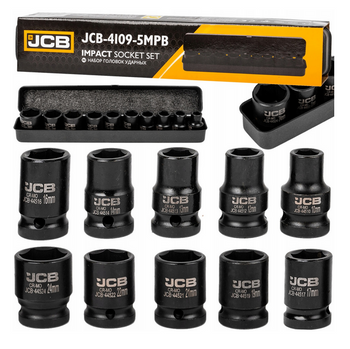 Zestaw nasadki udarowe głębokie do klucz pneumatyczne 1/2" 10-24mm 10el JCB