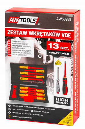 Zestaw wkrętaki izolowane śrubokręty dla elektryka solidne 1000v 13el AW TOOLS