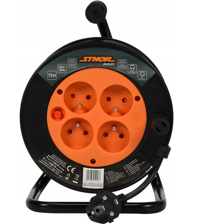 Przedłużacz bębnowy budowlany 15m 4 gniazda na bębnie zwijak STOHR 82691 YATO