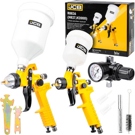 Zestaw pistolety malarskie lakiernicze pneumatyczne reduktor ciśnienia JCB