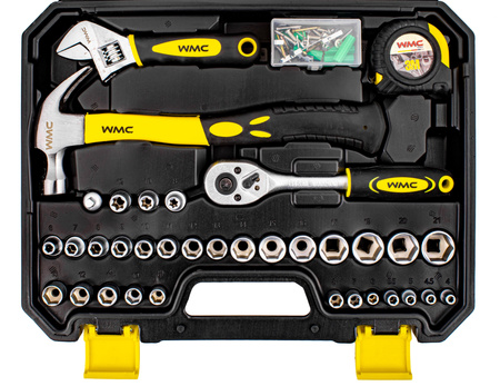 Zestaw narzędziowy klucze nasadowe wkrętaki bity młotek 128 el. WMC