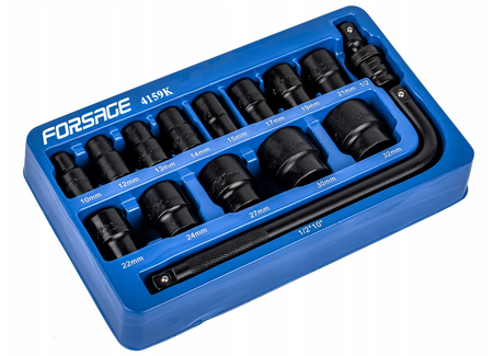 Zestaw nasadki udarowe nasadowe do klucz pneumatyczny 1/2" 10-32mm 15el FORSAGE