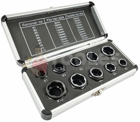 Nasadki wykrętaki do zniszczonych śrub nakrętek 9-19mm 10 el FALON-TECH