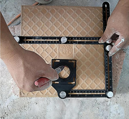 Szablon przymiar wznornik otworów płytek glazury gresu podwójny SILVER