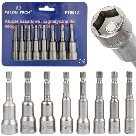 Klucze nasadowe magnetyczne 6-13mm do wkrętarki 8el FALON-TECH