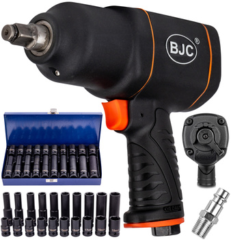 Klucz udarowy pneumatyczny kompozytowy 1/2" 1850Nm BJC +Nasadki 10-19mm 20szt.