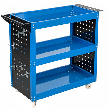 Szafka wózek zestaw warsztatowy narzędziowy skrętne koła 3 półki + haczyki FALON-TECH