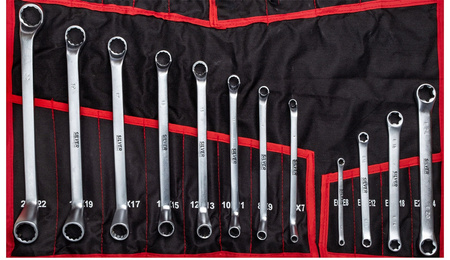 Klucze płasko oczkowe torx wygięte typ c półotwarte 47 sztuk płachta SILVER