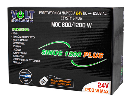 Przetwornica napięcia prądu SINUS 1200 PLUS (24V/230V 600/1200W) VOLT POLSKA