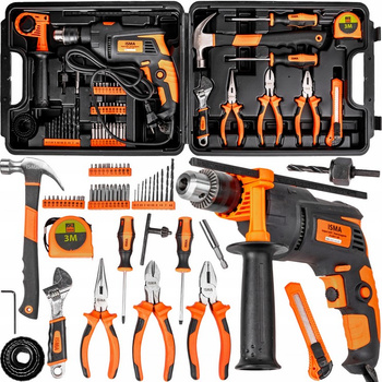 Zestaw narzędziowy warsztatowy wiertarka młotek wkrętaki bity szczypce 59szt ISMA