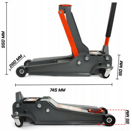 Podnośnik niskoprofilowy samochodowy 95-550 mm + guma lewarek żaba 4T BJC