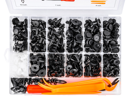 Zestaw spinki samochodowe klipsy tapicerki kołki łyżki etui 230 szt FALON-TECH