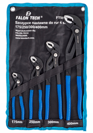 Szczypce nastawne do rur - zestaw 4szt. wraz z płachtą FALON-TECH