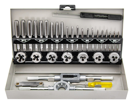 Zestaw narzynki gwintowniki kalibrowniki M3-M12 32 el GEKO