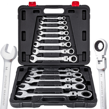 Klucze Płasko Oczkowe z Grzechotką Łamaną 8-32mm 13el SILVER