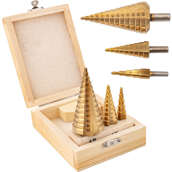 Wiertła stożkowe stopniowe HSS tytanowe 3 sztuki (4-39 mm) FALON-TECH