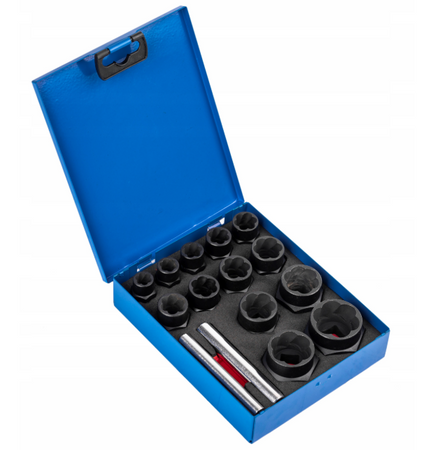 Zestaw nasadek do zerwanych śrub nakrętek nasadki wykrętaki 15el 9-27mm FALON-TECH