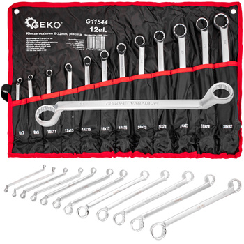 Klucze oczkowe gięte 6-32 mm 12 sztuk (płachta) GEKO