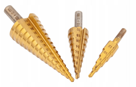 Wiertła stożkowe stopniowe tytanowe 3 sztuki (4-32 mm) FALON-TECH