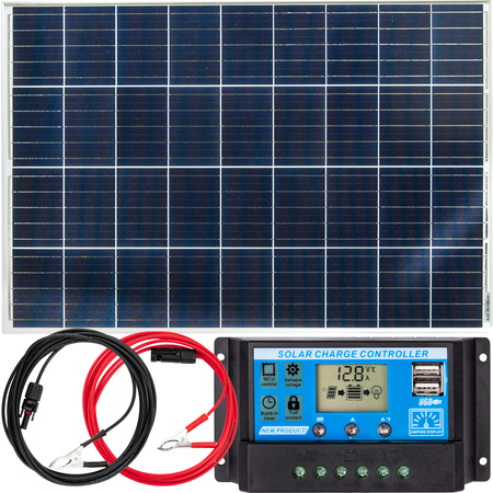 Zestaw solarny fotowoltaiczny 100W 12V (Panel solarny 100W, Regulator napięcia 10A) VOLT POLSKA