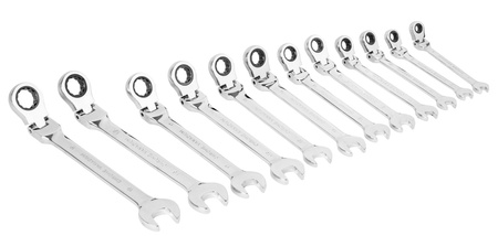 Klucze Płasko Oczkowe z Grzechotką Łamaną 8-19mm 12el. +Płachta SILVER