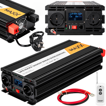 Przetwornica prądu napięcia UPS sinus 12v 230v MAXX 1000/2000W LCD PILOT 4SUN