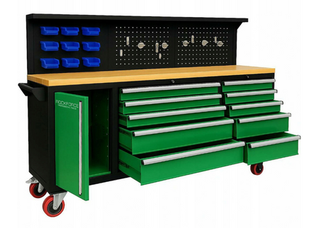 Duży Stół Wózek warsztatowy z drewnianym blatem szafką oraz szufladami WMC