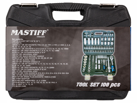 Zestaw klucze nasadowe 108szt. + płasko-oczkowe 12szt. 6-22mm (płachta)