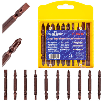 Zestaw bity podwójne 65 mm końcówka dwustronna do wkrętarki  wiertarki 10 el FALON-TECH