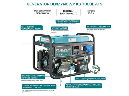 Agregat generator prądu benzynowy KS 7000E ATS 5000w 230v Könner & Söhnen KS