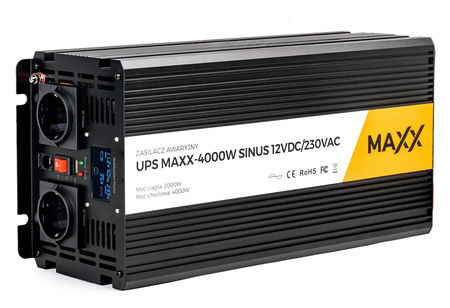 Przetwornica prądu napięcia UPS sinus 12v 230v MAXX 2000/4000W LCD PILOT 4SUN