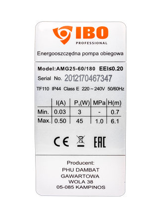Pompa cyrkulacyjna do instalacji C.O. ze śrubunkami AMG 25-60/180 IBO