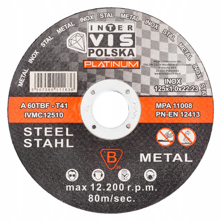 Zestaw tarcze do cięcia metalu stali aluminium inox 125x1,0 50szt INTER-VIS