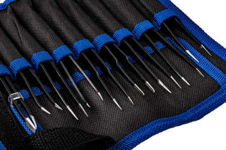 Zestaw pęset metalowych ESD 9 elem. w etui FALON-TECH