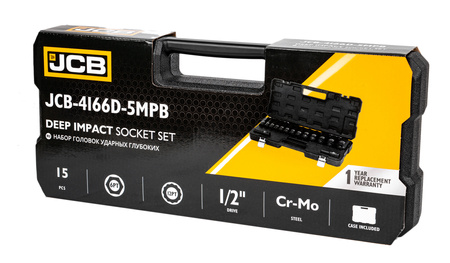 Zestaw nasadki udarowe głębokie do klucz pneumatyczne 1/2" 10-36mm 15el JCB