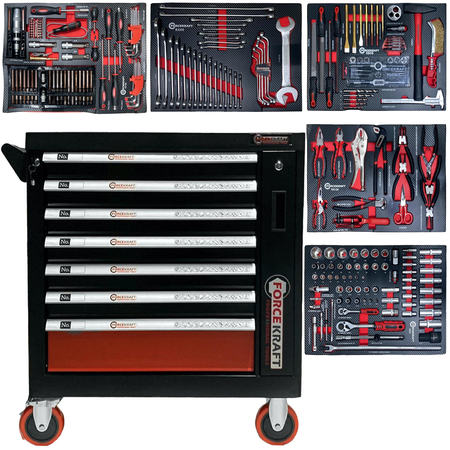 Szafka warsztatowa wózek narzędziowy z wyposażeniem klucze nasadowe 274 el. FORCEKRAFT