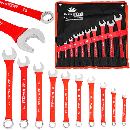 Klucze płasko oczkowe 6-22mm 10 sztuk antypoślizgowe KINGTUL