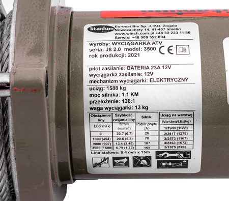 Wyciągarka elektryczna 12v 3500 lbs 1,5 T do quada TITANIUM WINCH