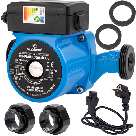 Pompa cyrkulacyjna obiegowa do pieca C.O. 25-60/180 + śrubunki 5-45W DIAMOND