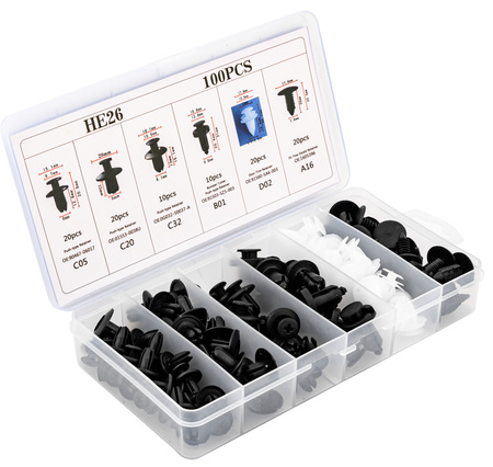 Spinki kołki zaczepy samochodowe szpilki klipsy do tapicerki zestaw 100el FALON-TECH