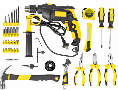 Zestaw narzędziowy warsztatowy wiertarka młotek wkrętaki bity szczypce 59el WMC