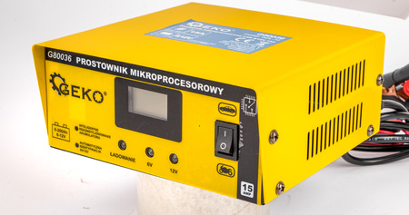 Ładowarka prostownik mikroprocesorowy do akumulatora lcd 6v 12v 15A GEKO