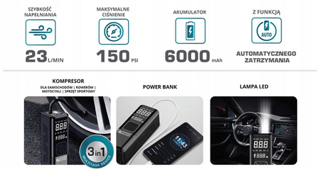 Kompresor akumulatorowy pompka rowerowa do roweru samochodu auta + powerbank KS Könner & Söhnen