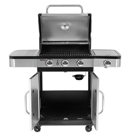 Grill ogrodowy gazowy 3+1 szafka pokrywa inox stal nierdzewna 11,2 KW YATO