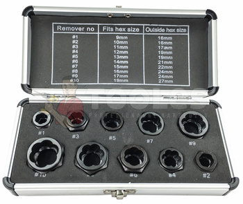 Nasadki wykrętaki do zniszczonych śrub nakrętek 9-19mm 10 el  FALON-TECH